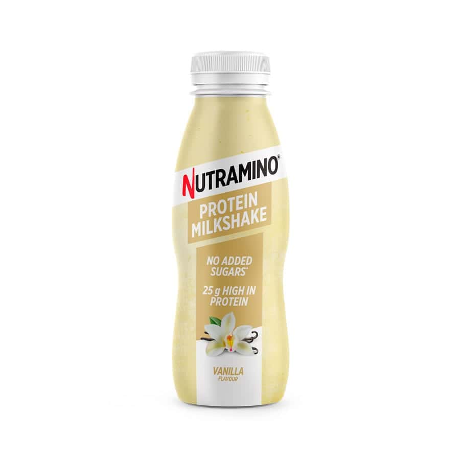O Milkshake 330ml de baunilha da Nutramino é uma bebida pronta a consumir, ideal para quem procura uma forma conveniente de aumentar a ingestão de proteínas.