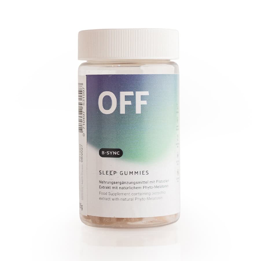 OFF é um suplemento alimentar em gomas, sem açúcares adicionados, que contém extrato de pistácio e vitamina B6. 
