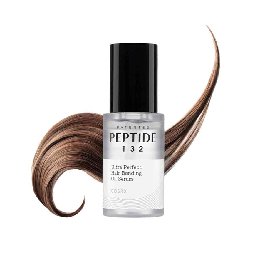 O Peptide 132 Ultra Perfect Hair Bonding Oil Serum da COSRX é um sérum óleo ultraleve que reconstrói e protege os fios danificados.