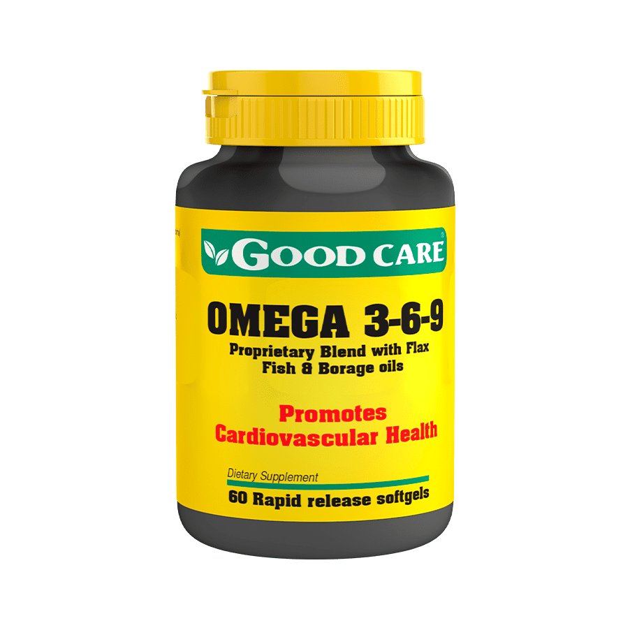 Ómega 3-6-9 Good Care em embalagem de 60 cápsulas moles.