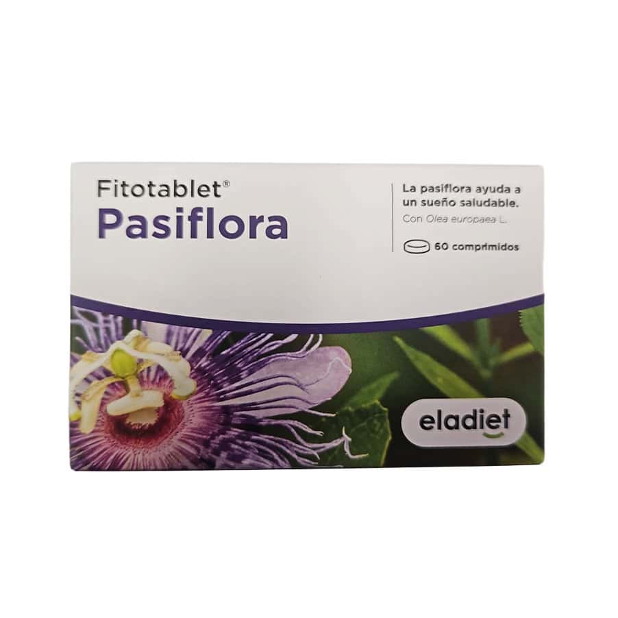 Passiflora 60 Comprimidos Eladiet em embalagem de suplemento alimentar à base de planta.
