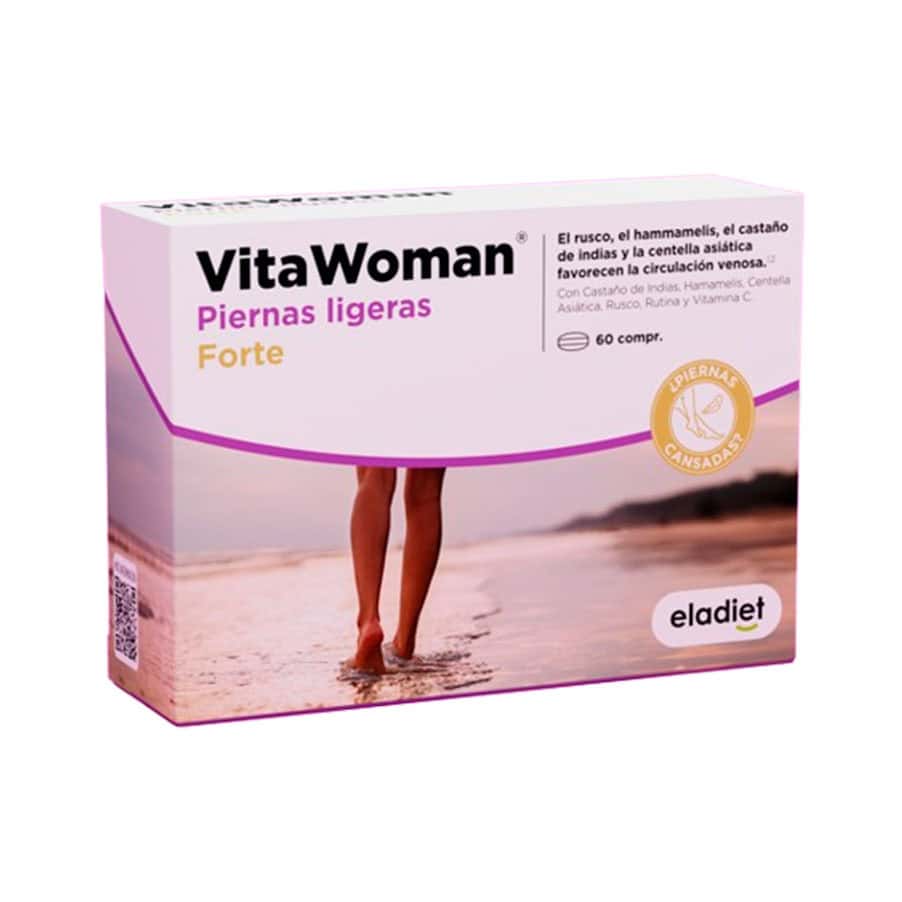 Vita Woman Pernas Ligeiras Forte 60 Comprimidos Eladiet em embalagem de suplemento alimentar para o bem-estar feminino.