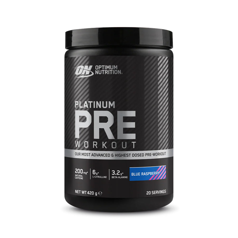 O Platinum Pre-Workout Framboesa da Optimum Nutrition é um suplemento alimentar em pó desenvolvido para ser consumido antes do treino.