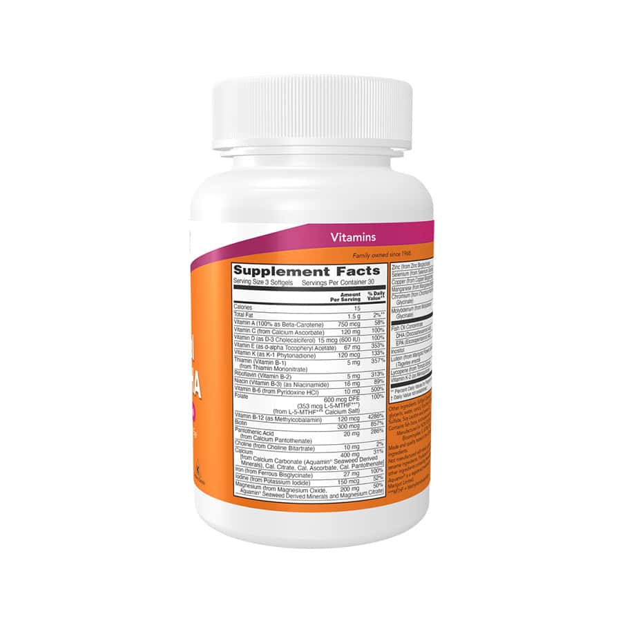 O Prenatal Gels + DHA da NOW Foods é um suplemento formulado para apoiar as necessidades nutricionais durante a gravidez.