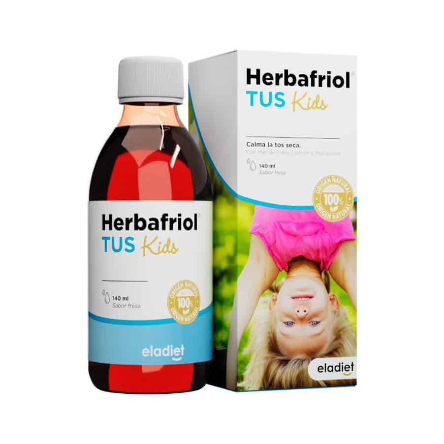 Herbafriol TUS Kids 140ml Eladiet, xarope infantil com mel de flores, tanchagem e malvavisco para tosse seca e garganta irritada.
