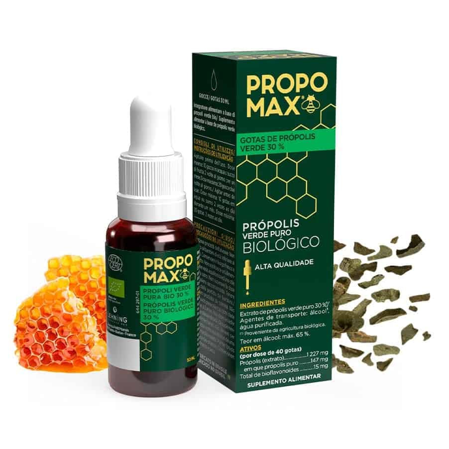Extrato concentrado (30%) de própolis verde do Brasil Bio, para a preparação das defesas. Ingredientes 100% de origem natural e biológica.