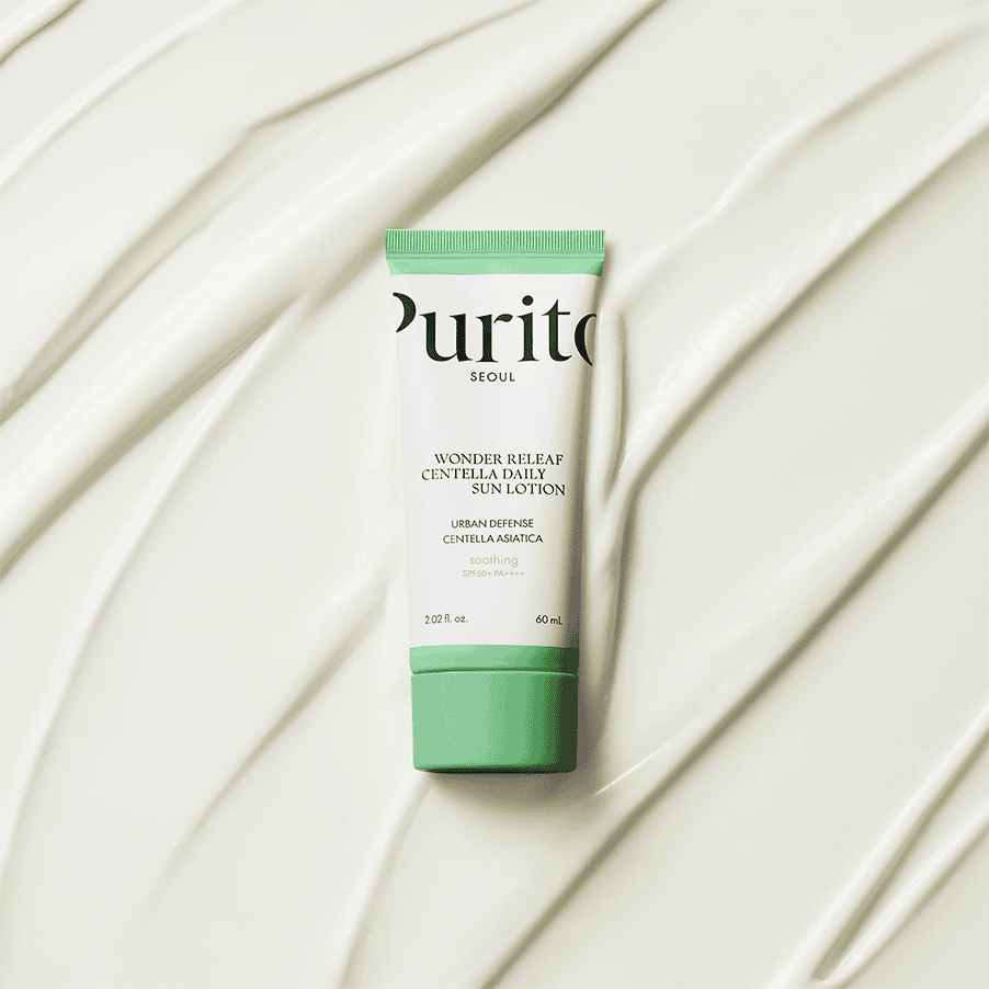 Loção Solar Diária Wonder Releaf Centella SPF50+ PA++++ 60ml da Purito Seoul para proteção solar facial.