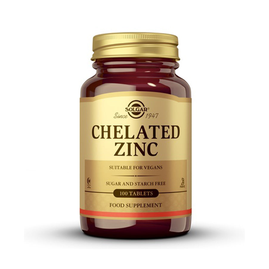 O Zinco Quelado 22mg 100 Comprimidos Solgar é um suplemento alimentar em comprimidos que fornece 22 mg de zinco elemental por comprimido, numa forma orgânica aminoquelada.