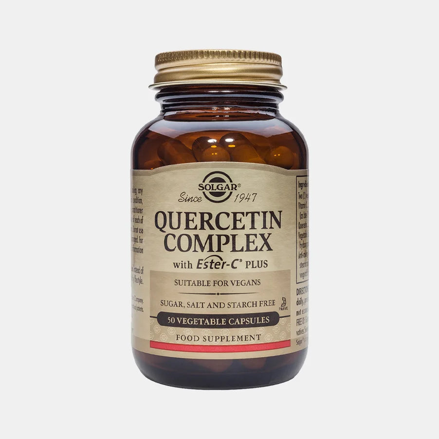 Quercitina Complex da Solgar para suporte imunológico, alívio de alergias e saúde inflamatória. Entrega rápida! Aceda já!