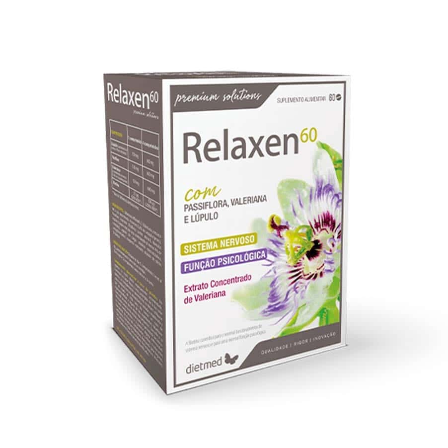 Relaxen de Dietmed com Valeriana, Passiflora e Biotina, contribui para a função normal do sistema nervoso e para a função psicológica normal.