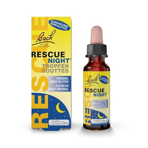 Rescue Night Gotas 10 ml Floral de Bach em frasco conta-gotas para relaxamento antes de dormir.