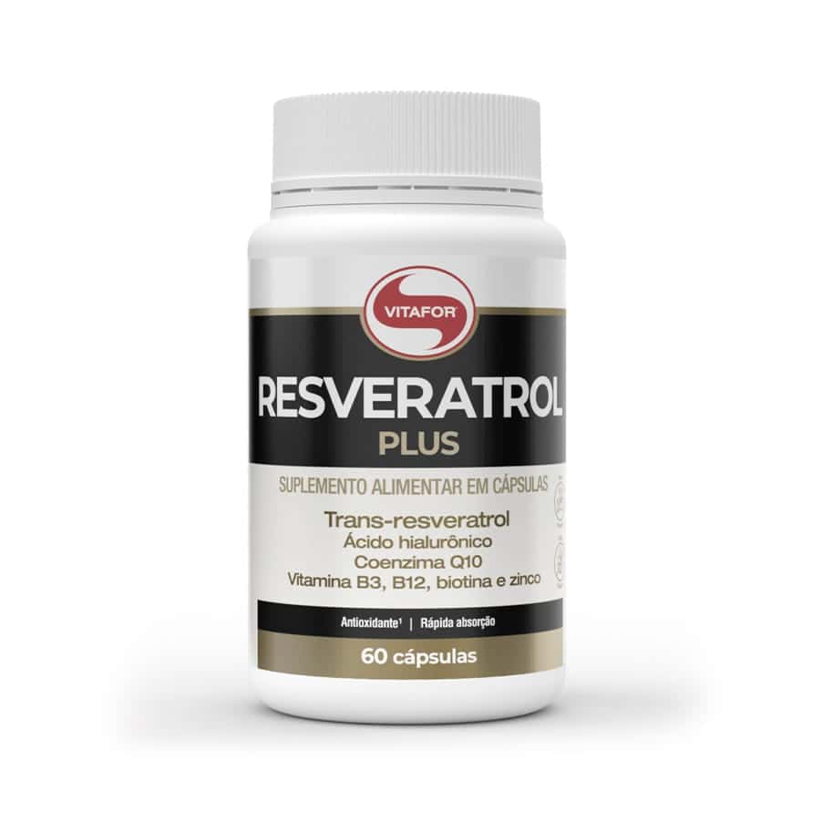 Suplemento alimentar formulado com óleo de semente de uva (Vitis vinifera), trans-resveratrol, ácido hialurónico, coenzima Q10, vitamina B3, vitamina B12, biotina e zinco.