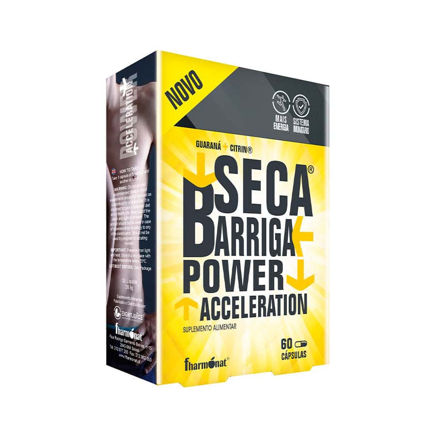 O Seca Barriga Power Acceleration combina Guaraná, Citrin, Chá Verde e Crómio, ajudando a acelerar o metabolismo e a usar a gordura como combustível.