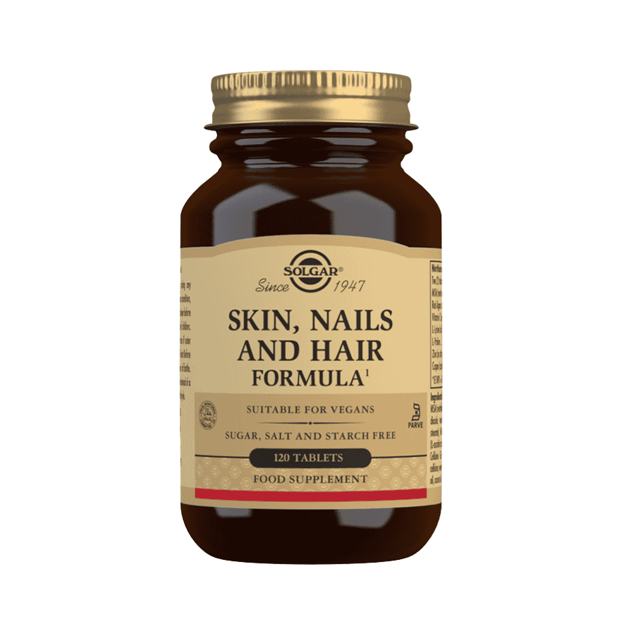 O suplemento Pele, Unhas e Cabelo da Solgar é indicado no aumento da resistência das unhas, na melhoria do estado da pele e no aumento da força e volume do cabelo.