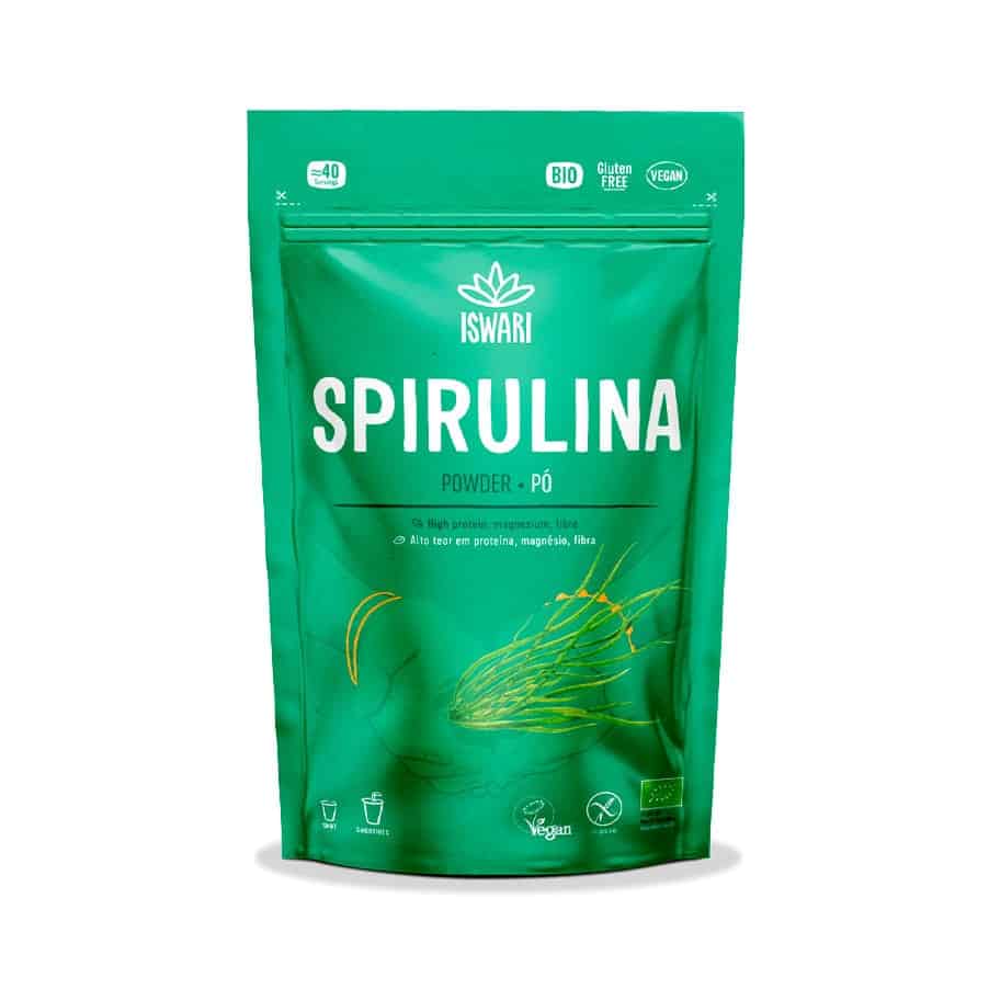 Spirulina em Pó 125g Iswari, microalga verde em pó para batidos, sumos e receitas.
