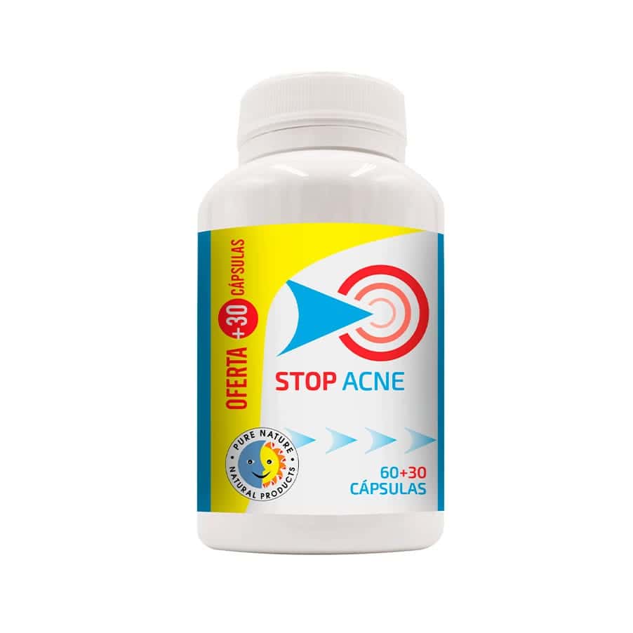 Stop Acne 60+30 Cápsulas Pure Nature F. J. Campos, suplemento alimentar para pele com tendência acneica.
