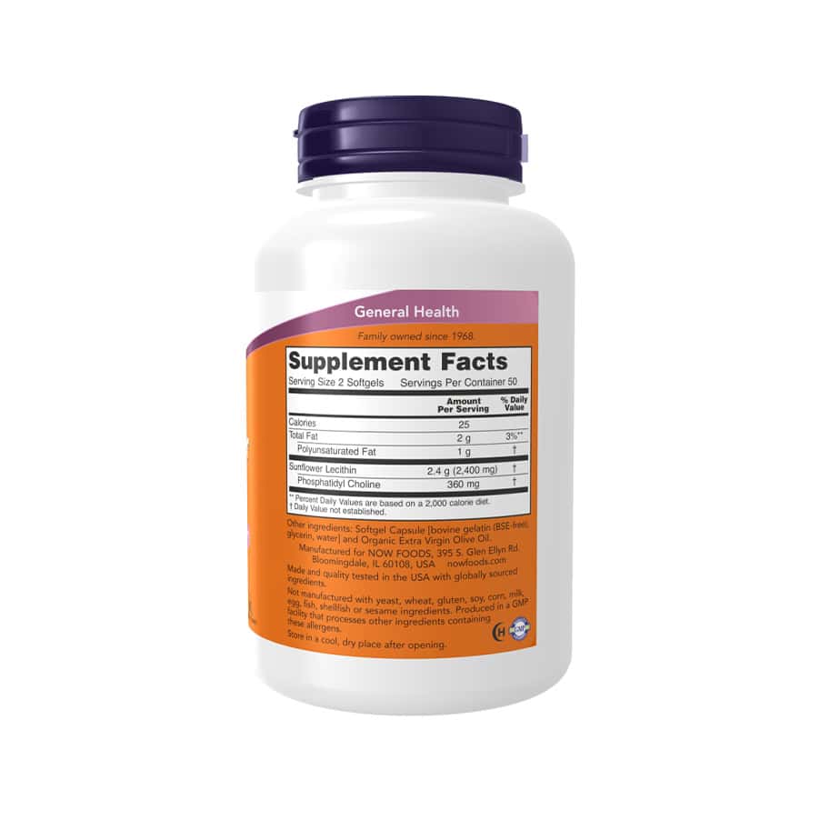 A Lecitina de Girassol 1200mg 100 Cápsulas Now Foods é um suplemento com lecitina, uma fonte natural de fosfolípidos, ideal suporte nutricional diário.