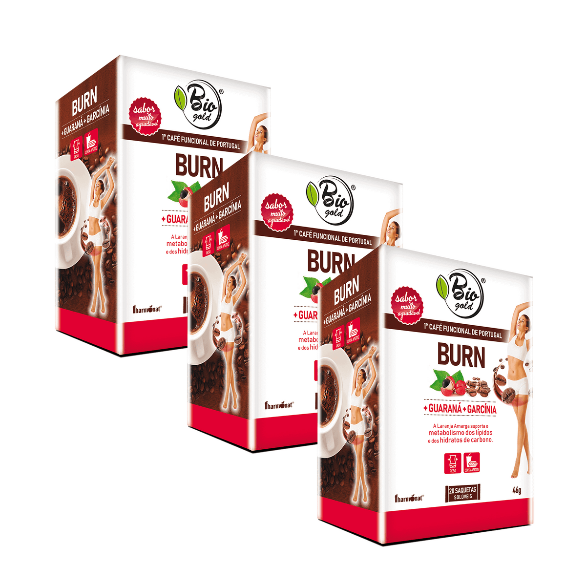 O Biogold Burn 20 Saquetas Fharmonat é um suplemento alimentar em saquetas solúveis, apresentado numa prática bebida com sabor a café. 