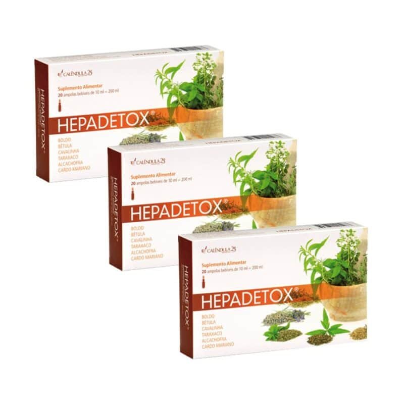 O Hepadetox 20 Ampolas 10ml Calêndula é um suplemento alimentar em ampolas que combina diversos extratos vegetais.