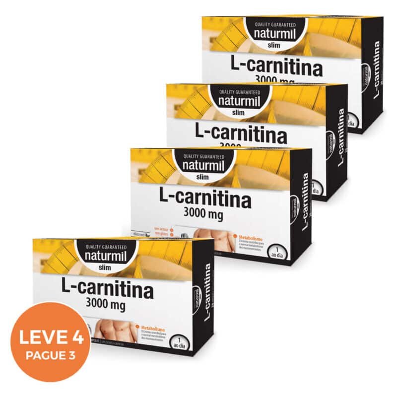 A L-Carnitina Slim 3000 mg Naturmil é um suplemento alimentar em ampolas, formulado para apoiar o metabolismo energético e potenciar a queima de gordura. 
