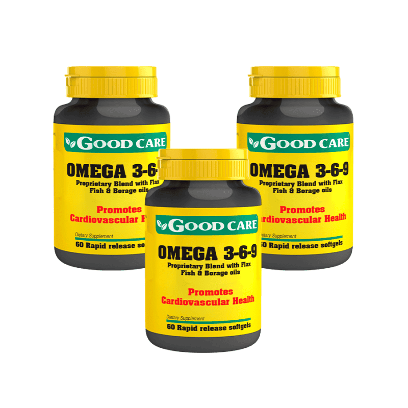 O Ómega 3-6-9 60 Softgels Good Care é um suplemento alimentar em softgels que combina óleos de peixe, linhaça e borragem.