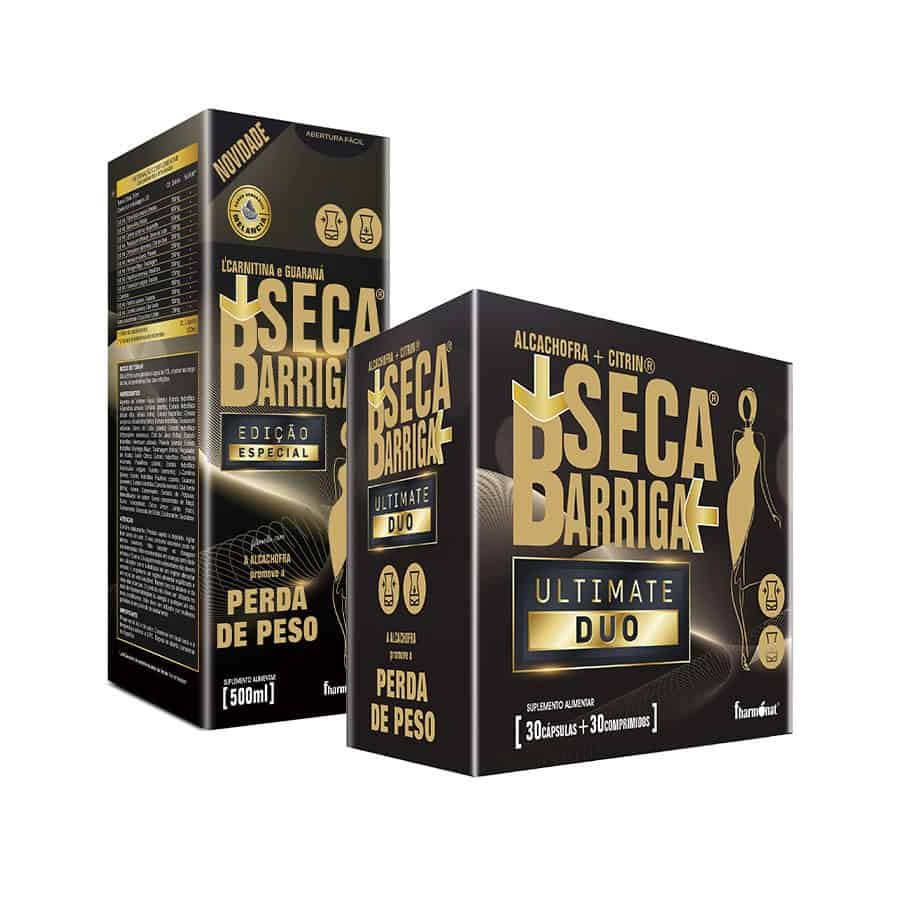 Seca Barriga Edição Especial + Ultimate Duo Fharmonat é um pack de suplementos alimentares desenvolvido para complementar rotinas de controlo de peso e bem-estar.