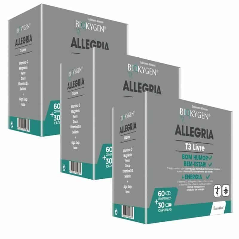 Allegria T3 30 Cápsulas + 30 comprimidos Biokygen é um suplemento alimentar que pode contribuir para o bom humor e bem-estar.