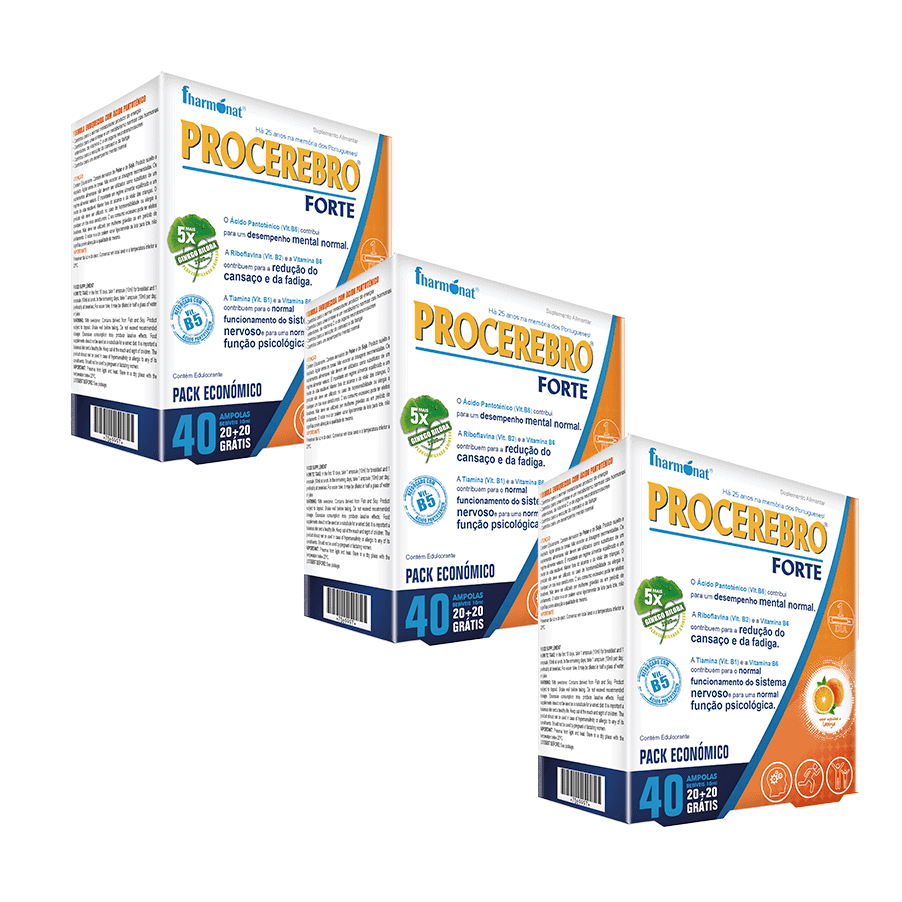 Procerebro Forte 40 Ampolas Fharmonat é um suplemento alimentar indicado para apoiar o desempenho mental, ajudando a aumentar a concentração e a reduzir o cansaço.