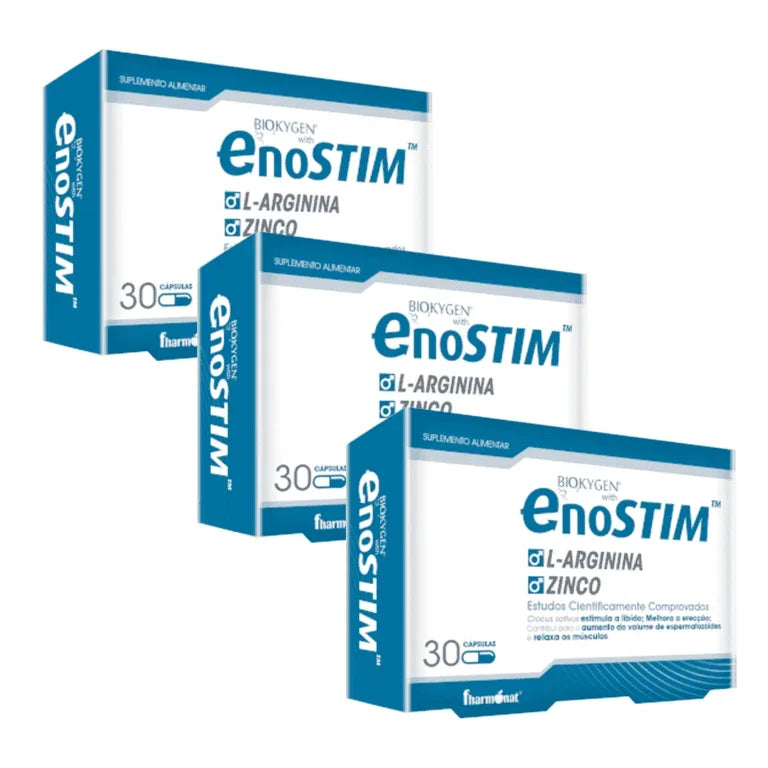 O Enostim 30 Cápsulas Fharmonat é um suplemento alimentar em cápsulas que combina vitaminas, minerais, aminoácidos e extratos vegetais.