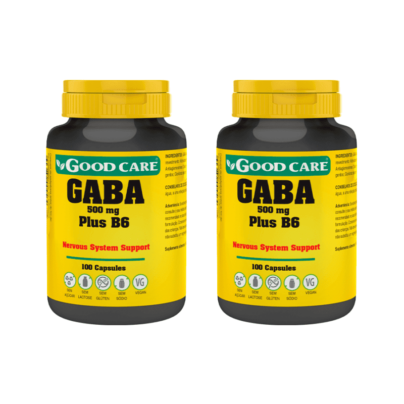 Gaba Plus B6 500mg Pack 2 x 100 Cápsulas Vegetais Good Care, suplemento alimentar com GABA e vitamina B6.