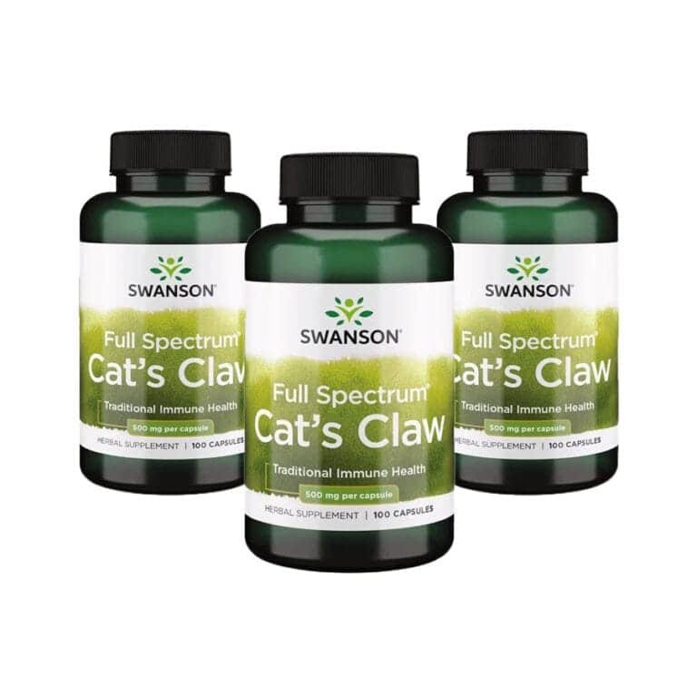 O suplemento alimentar Cat’s Claw 500 mg da Swanson é formulado a partir de Uncaria tomentosa, uma planta trepadeira originária da floresta amazónica.