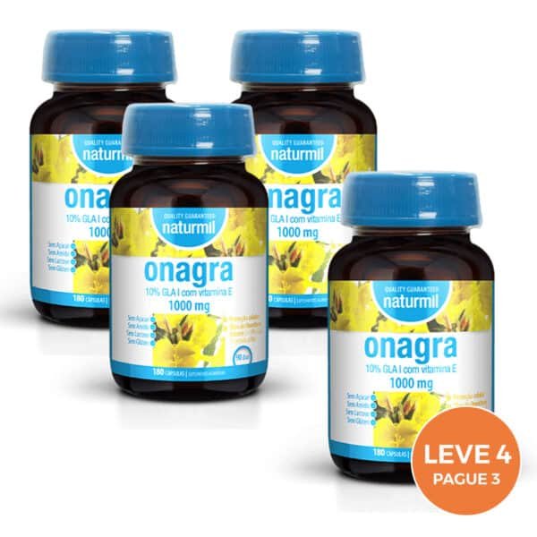 O Onagra 1000 mg 90 Cápsulas Naturmil é um suplemento alimentar formulado com óleo de onagra (Oenothera biennis), uma fonte rica em ácido gama-linolénico (GLA).
