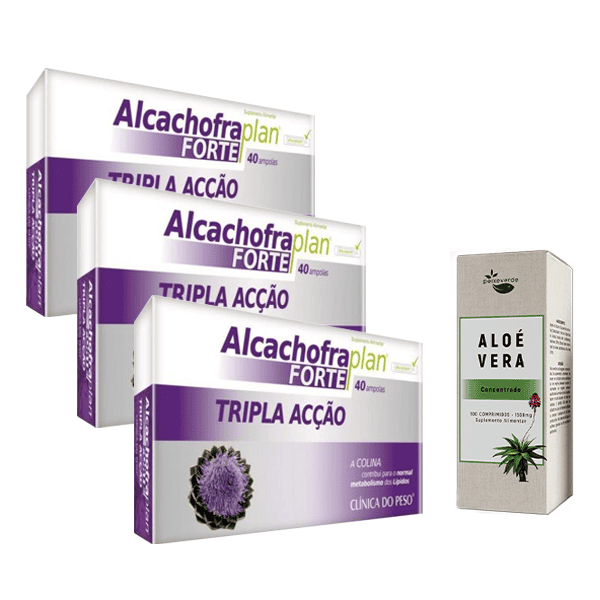 O pack combinado de Alcachofra Plan Forte da Fharmonat com Aloe Vera da Peixe Verde junta dois suplementos distintos para apoiar o bem-estar digestivo.