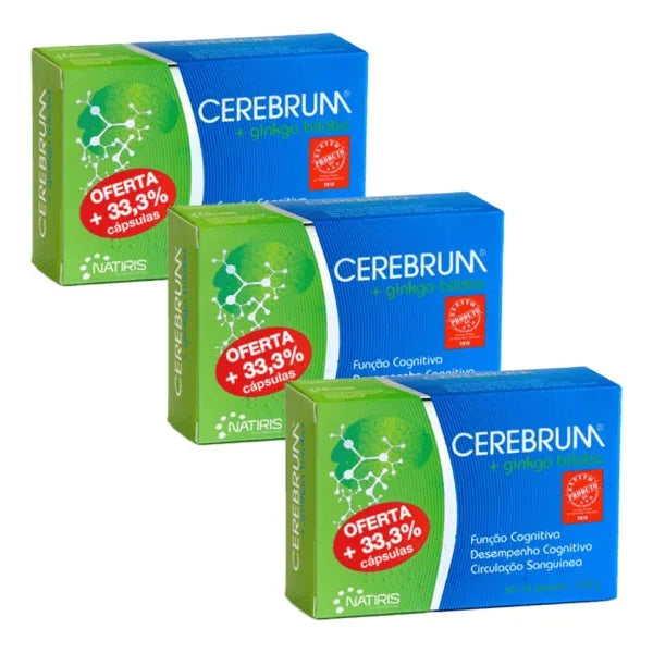 O Cerebrum Ginkgo Biloba 30+10 Cápsulas da Natiris é um suplemento alimentar desenvolvido para apoiar o funcionamento cerebral.