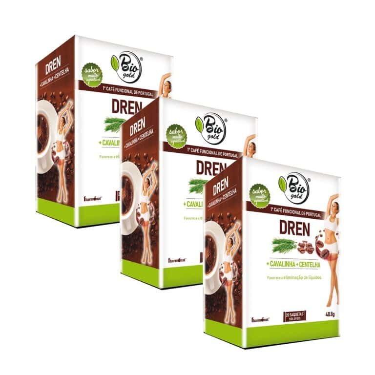 O suplemento alimentar Biogold Dren da Fharmonat é um café funcional formulado com extratos de cavalinha e centelha asiática.