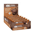 Chocolate Brownie de Crunch 12 x 65gr Optimum Nutrition é uma caixa com 12 barras proteicas de sabor brownie de chocolate crocante.