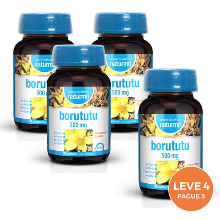 O suplemento alimentar Borututu 500 mg da Naturmil é formulado a partir de Cochlospermum angolense, uma planta utilizada em contextos de bem-estar digestivo.