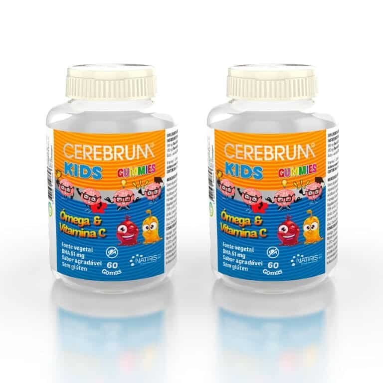 Cerebrum Kids Gummies 60 Gomas Natiris são gomas vegetais sem glúten, desenvolvidas especialmente para crianças, com ingredientes como DHA, ALA e vitamina C. 