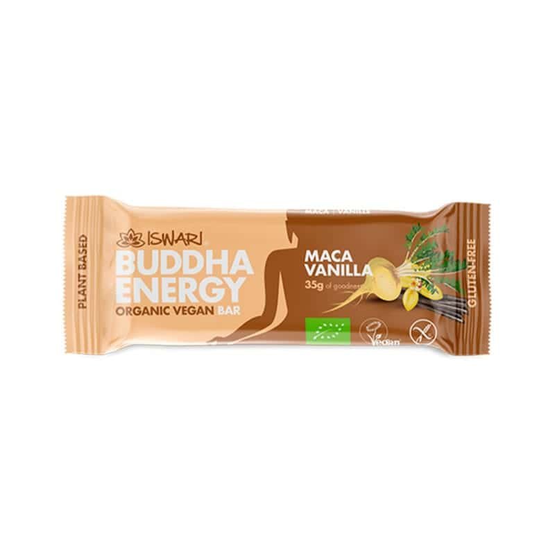 Buddha Energy Bar Maca e Baunilha Iswari em pack de 15 barras de 35 g.


