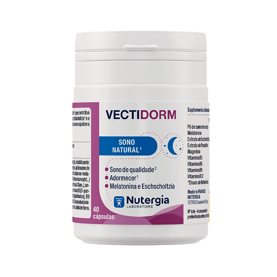 O VECTIDORM da Nutergia é composto por melatonina proveniente de pó de cereja estandardizado, que contribui para a redução do tempo para adormecer e abranda os efeitos do jet lag.