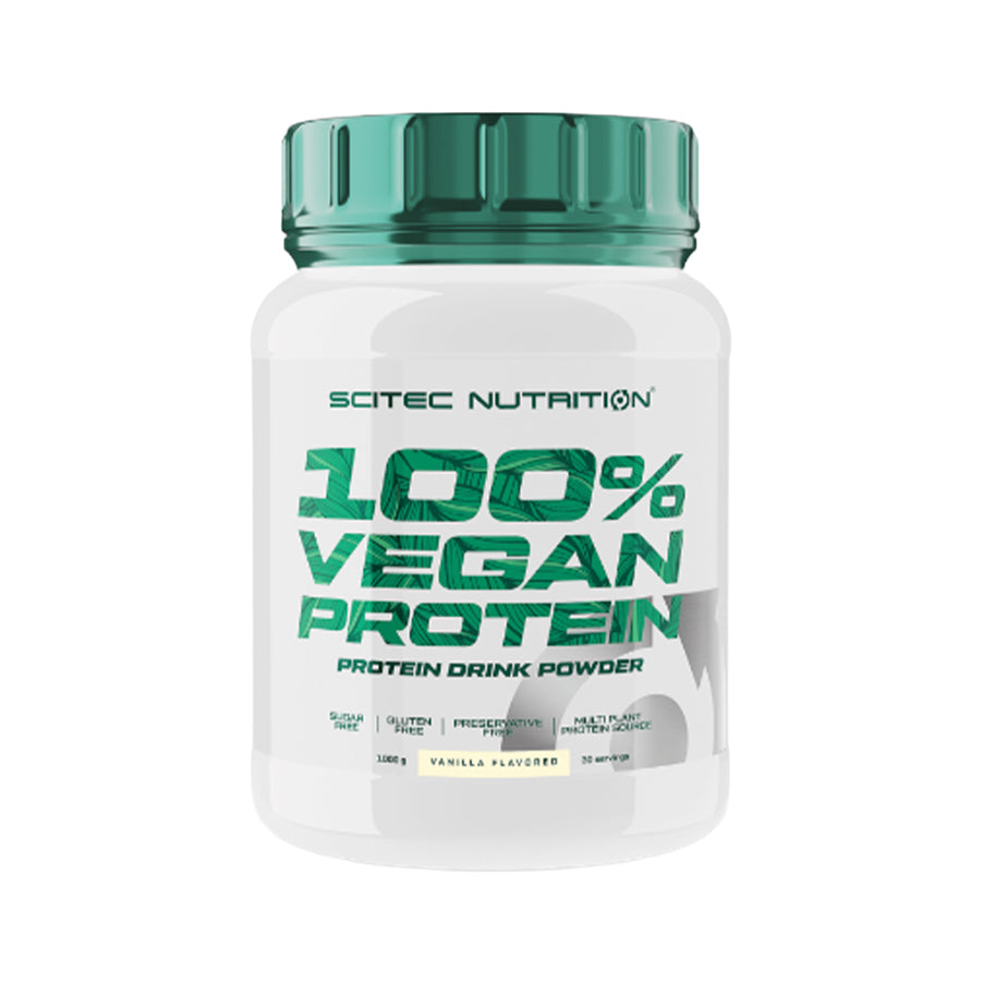 A 100% Vegan Protein Scitec Nutrition é um suplemento alimentar em pó para preparação de bebida, à base de proteína de ervilha e com vitamina B12. 