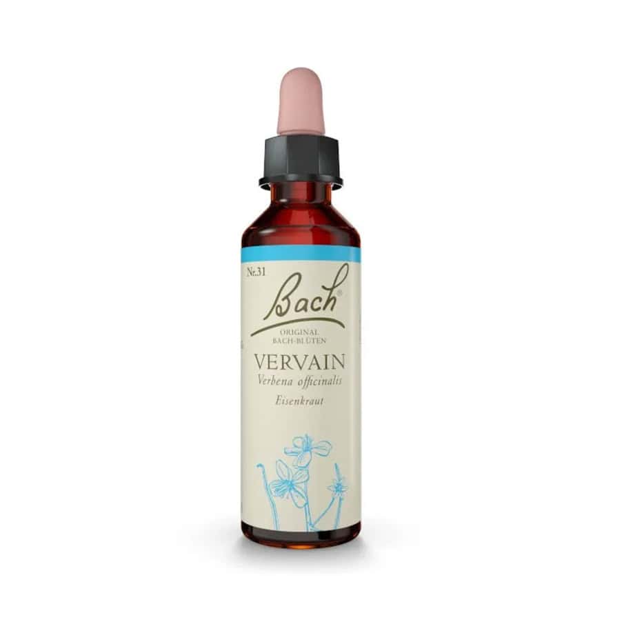 Vervain Floral de Bach em frasco conta-gotas de 20 ml, essência floral original Bach.