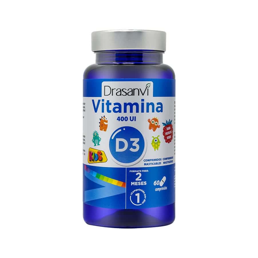A&nbsp;Vitamina D3 400ui Kids 60 Comprimidos Mastigáveis da Drasanvi é uma vitamina solúvel em gordura que a nossa pele sintetiza ao expor-se à luz do sol ou mediante uma correta alimentação ou suplementação.