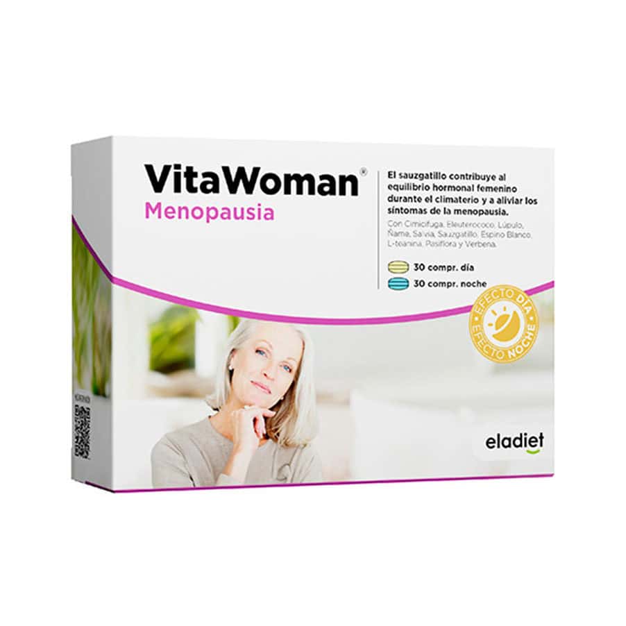 Vita Woman Menopausa 30 + 30 Comprimidos Eladiet em embalagem de suplemento alimentar para o bem-estar feminino.