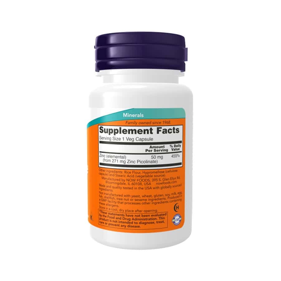 Picolinato de Zinco 50mg 30 Cápsulas Now Foods