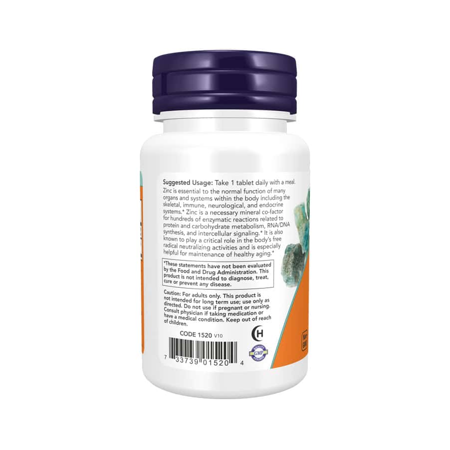 O Zinco 50mg 100 Comprimidos Now Foods é um suplemento de zinco, um mineral  que contribui para o normal funcionamento do sistema imunitário.