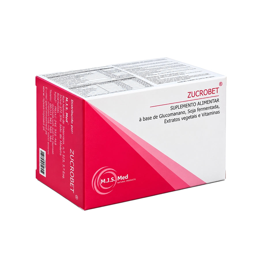 Zucrobet 60 Cápsulas MJS Med, suplemento alimentar com glucomanano, gymnema, melão-amargo, alho, chá verde e vitaminas.